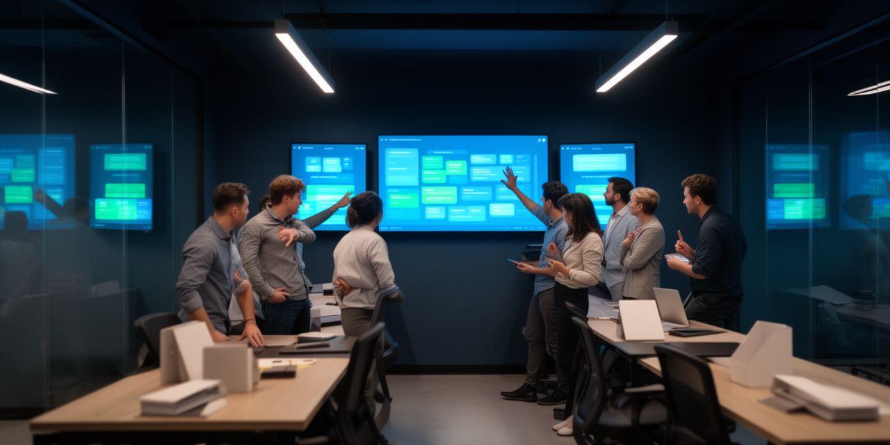 AI specialists reviewing automation dashboards in a modern Melbourne strategy room with bright screens and team notes
